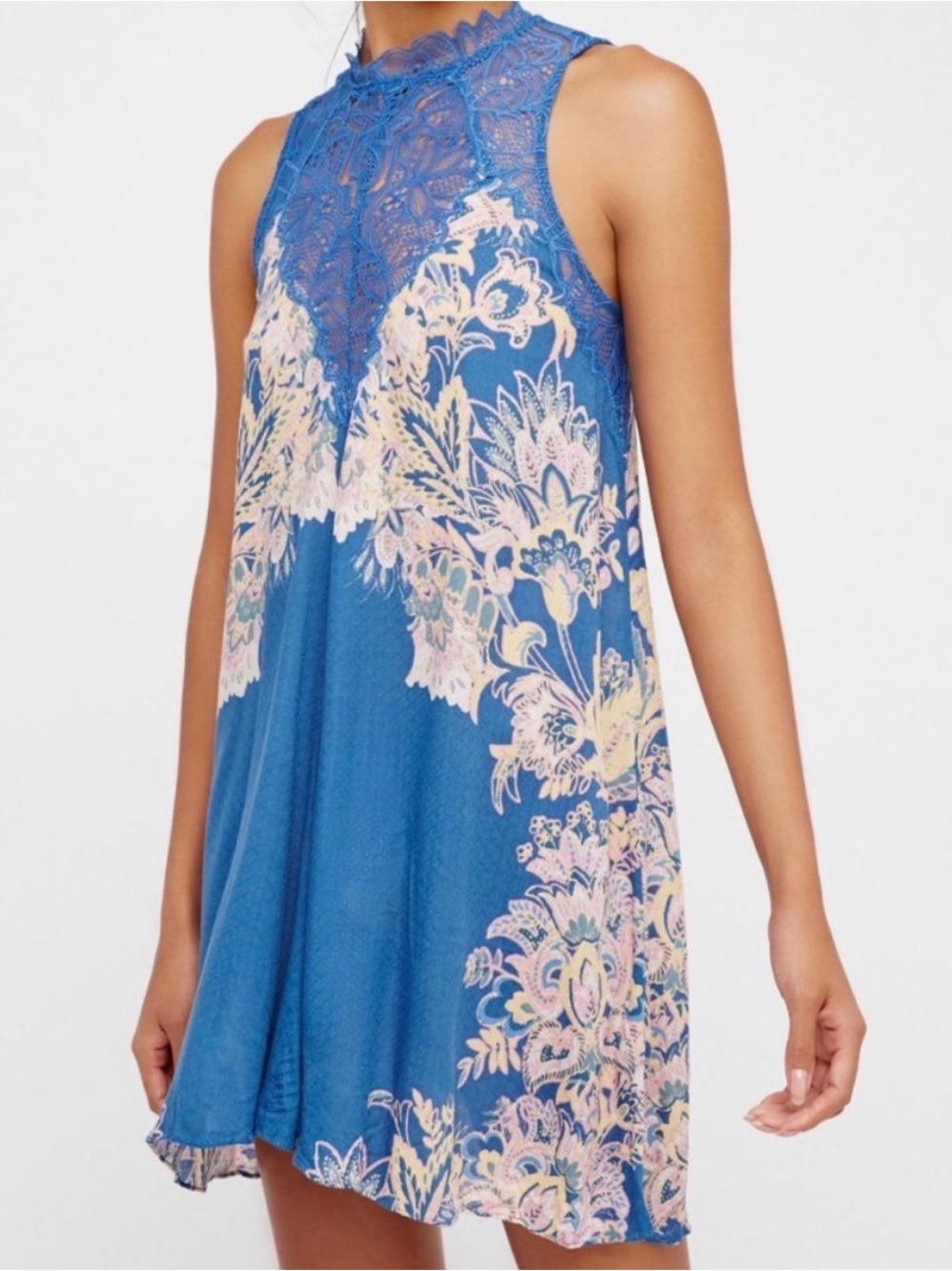 Free People Marsha Blue Floral Lace Mini Dress